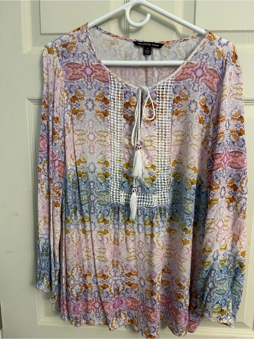 Zac & Rachel Womens Boho Multi-Color Patterned Long-Sleeve Shirt 1x